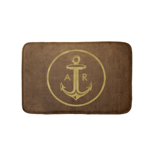 Elegant gold anchor with initials   Nautical Gifts Bath Mat