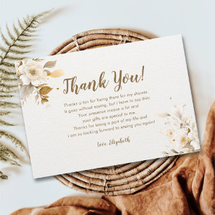 Elegant Gold and Beige Flower Bridal Shower Thank You Card