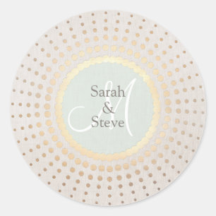 Elegant Gold and Beige Wedding Name Round Classic Round Sticker