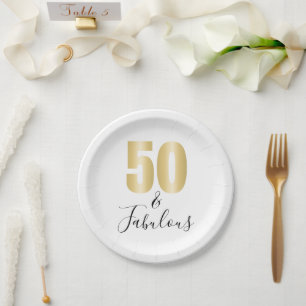 Elegant gold and black 50 and Fabulous  Paper Plate