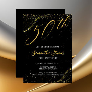Elegant Gold and Black 50th Birthday Party Invitation