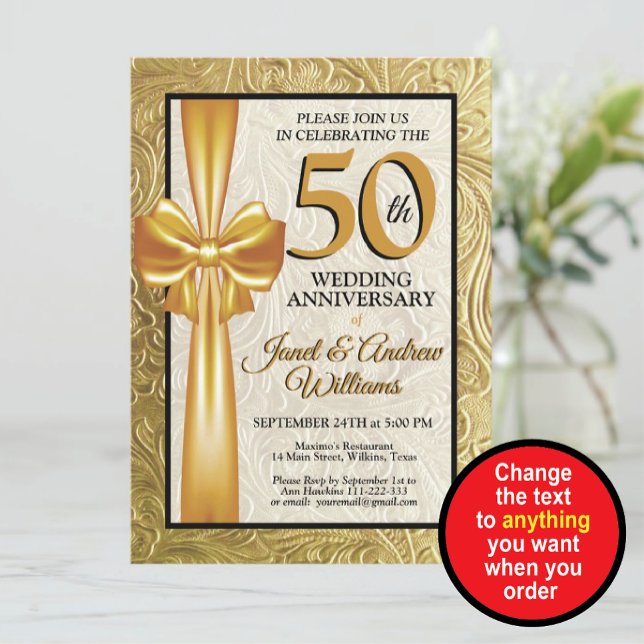Elegant Gold and Black 50th wedding anniversary Invitation (Creator Uploaded)