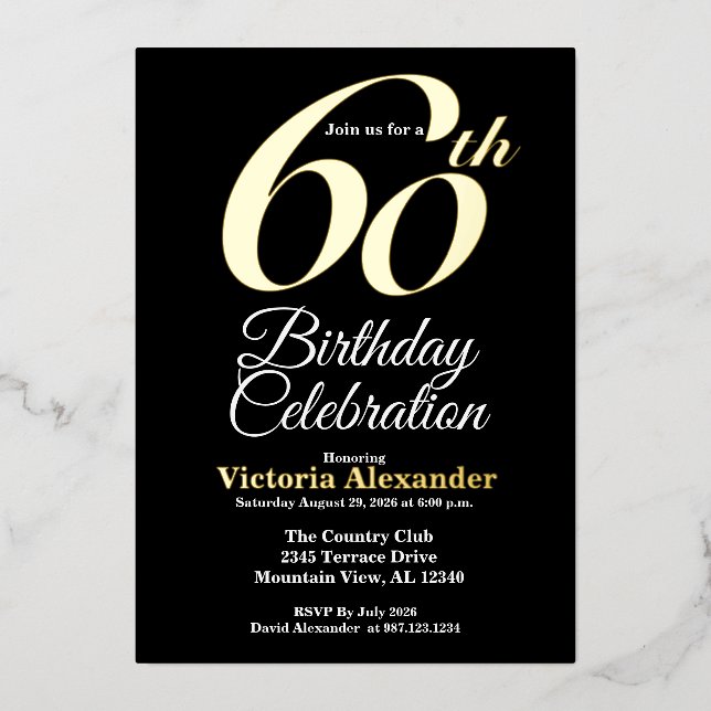 Elegant Gold and Black 60th Birthday (Front)