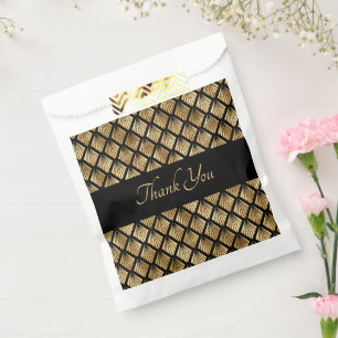 Elegant Gold and Black Art Deco Geometric Fans  Favour Bags