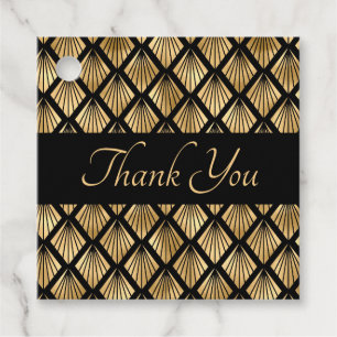 Elegant Gold and Black Art Deco Geometric Fans Favour Tags