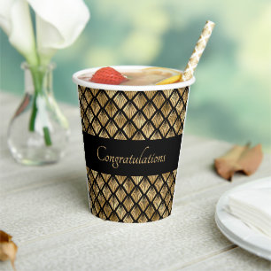 Elegant Gold and Black Art Deco Geometric Fans  Paper Cups