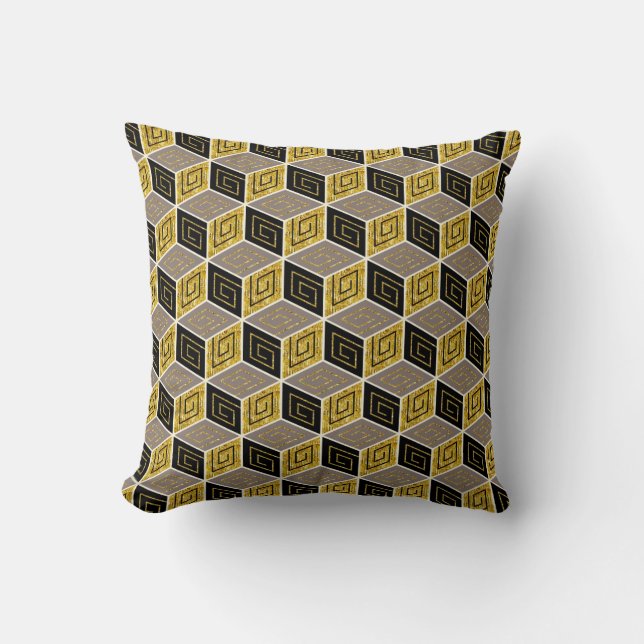 Elegant Gold and Black Block Decor Throw Pillow (Front)