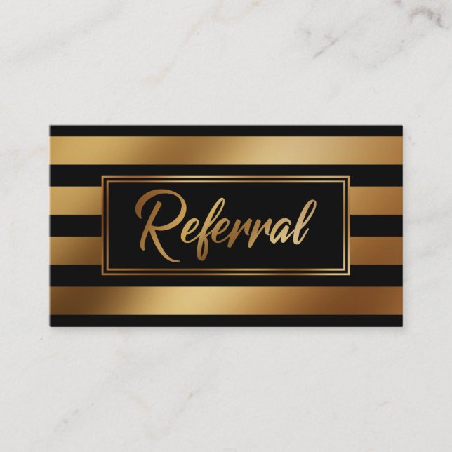 Elegant Gold and Black Bold Striped Referral Cards (Front)