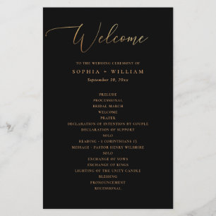 Elegant gold and black calligraphy wedding program