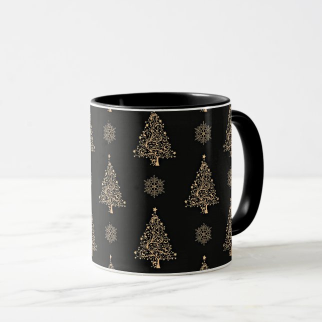 Elegant gold and black Christmas pattern Mug (Front Right)