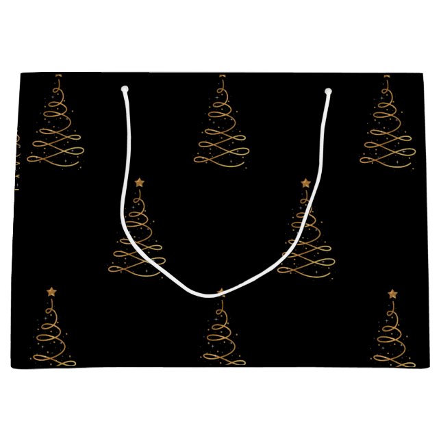 Elegant Gold and Black Christmas Trees   Large Gift Bag (Front)