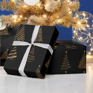 Elegant Gold and Black Christmas Trees  Wrapping Paper