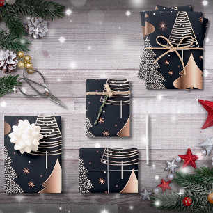 Elegant Gold and Black Christmas Trees Wrapping Paper Sheet