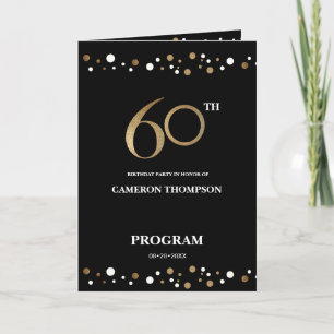 Elegant Gold and Black Confetti 60th birthday Programme
