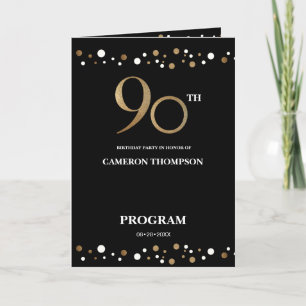 Elegant Gold and Black Confetti 90th birthday Programme