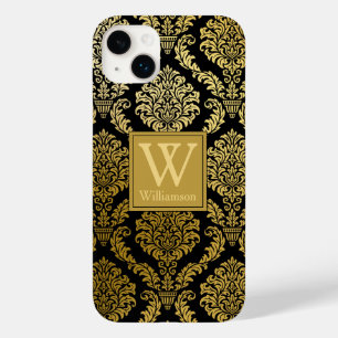 Elegant Gold and Black Damask Print Personalised Case-Mate iPhone 14 Plus Case