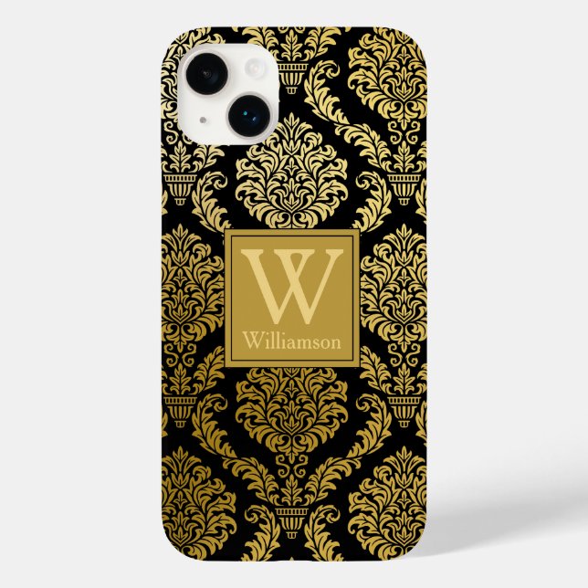 Elegant Gold and Black Damask Print Personalised Case-Mate iPhone Case (Back)