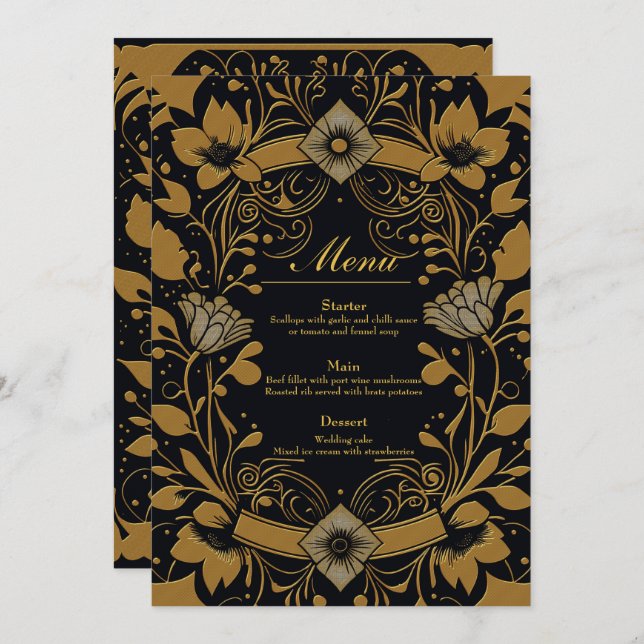 Elegant gold and black design  menu (Front/Back)