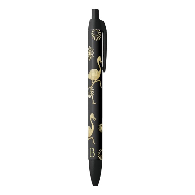 Elegant Gold and Black Flamingo Art Monogram Ink Pen (Bottom (Vertical))