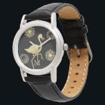 Elegant Gold and Black Flamingo Art Monogram Watch<br><div class="desc">Elegant monogrammed watch with gold coloured flamingo and flower design.</div>
