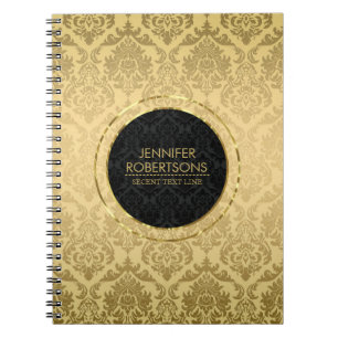 Elegant Gold And Black Floral Damasks Notebook