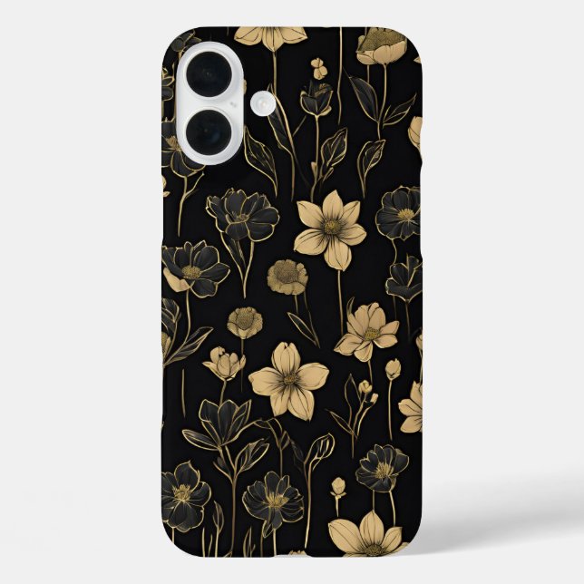Elegant Gold and Black Floral Pattern Case-Mate iPhone Case (Back)