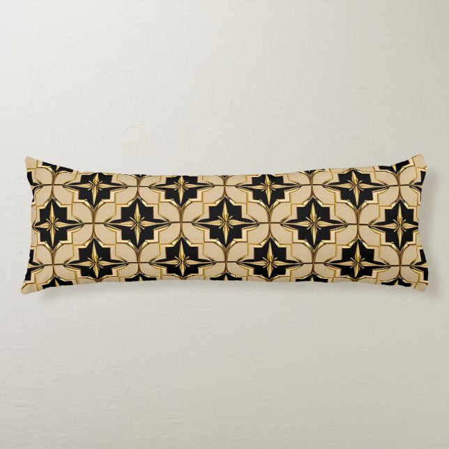 Elegant Gold and Black Geometric Pattern Body Cushion (Front)
