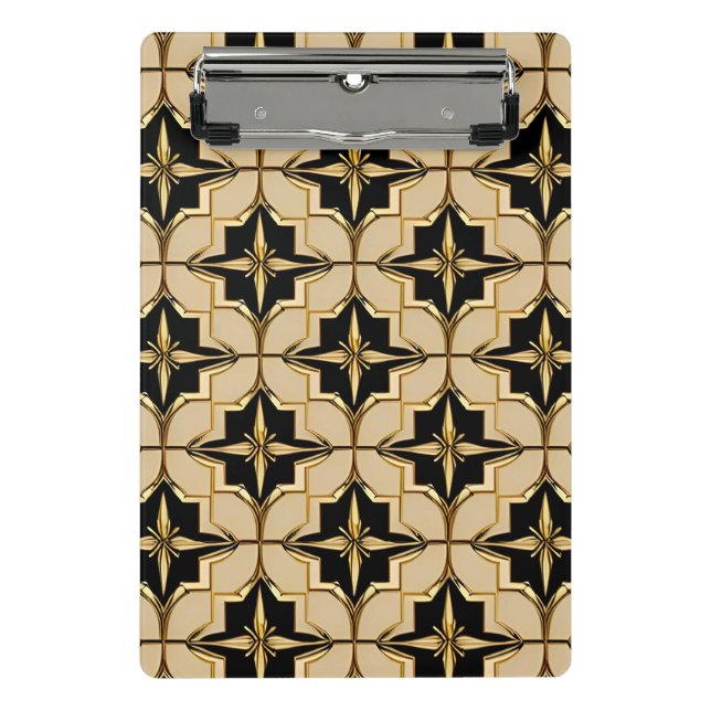 Elegant Gold and Black Geometric Pattern Mini Clipboard (Front)
