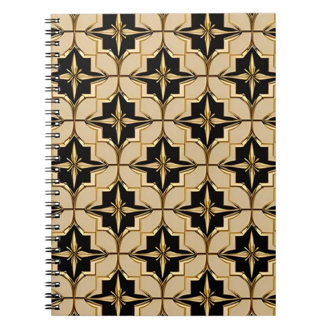 Elegant Gold and Black Geometric Pattern Notebook (Front)