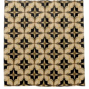 Elegant Gold and Black Geometric Pattern Shower Curtain