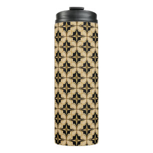 Elegant Gold and Black Geometric Pattern Thermal Tumbler