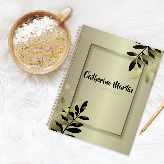 Elegant Gold and Black Gold Leafy Shiny Frame Planner (Creator Uploaded)
