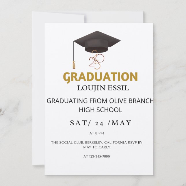 Elegant Gold and Black Graduation Invitation  (Front)