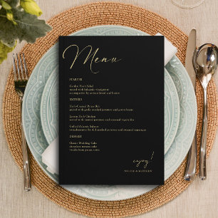 Elegant Gold and Black Hand Lettered Wedding Menu
