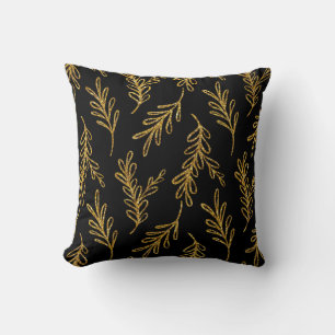 Elegant Gold and Black Leaves Cushion