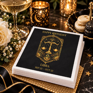 Elegant Gold and Black Libra Zodiac Sign | Napkin