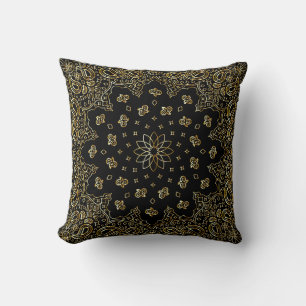 Elegant Gold and Black Mandala 16 x 16 Round  Cushion