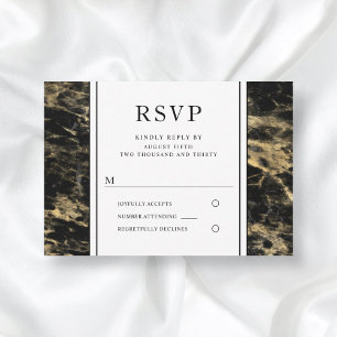 Elegant Gold And Black Marble Wedding RSVP Card
