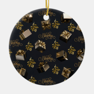 Elegant Gold And Black Merry Christmas  Ceramic Tree Decoration