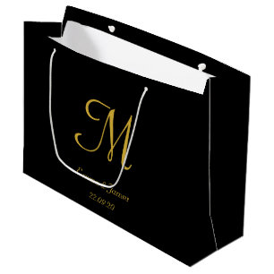 Elegant Gold and Black Monogram Name Personalised  Large Gift Bag