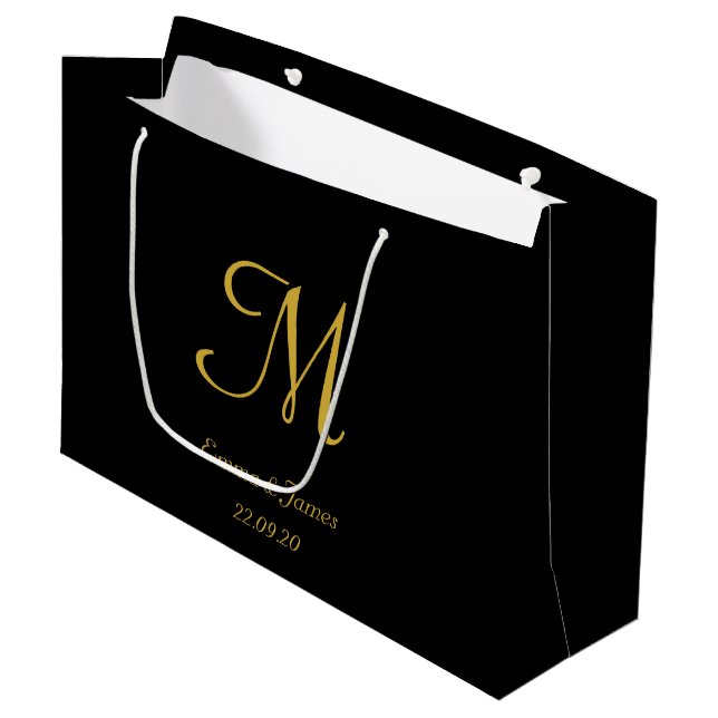 Elegant Gold and Black Monogram Name Personalised  Large Gift Bag (Front Angled)