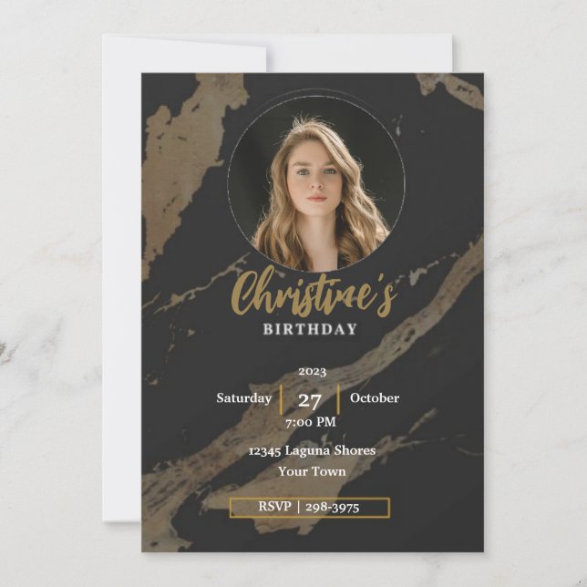 Elegant Gold and Black Photo | Adult Birthday Invitation (Front)