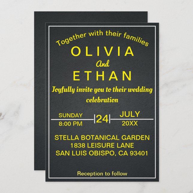 Elegant gold and black rustic Wedding Invitation (Front/Back)