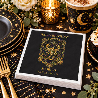 Elegant Gold and Black Scorpio Zodiac Sign | Napkin