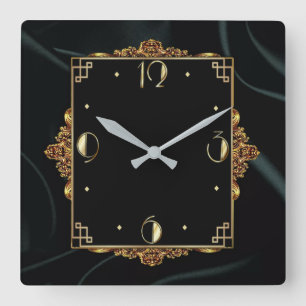 Elegant gold and black square wall clock