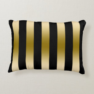 Elegant Gold And Black Stripes Geometric Pattern Decorative Cushion