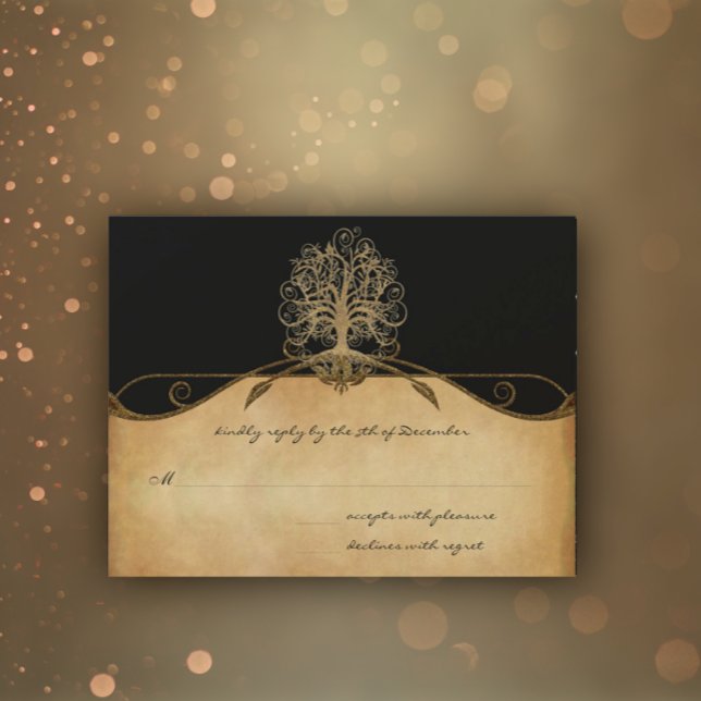 Elegant Gold and Black Tree Wedding RSVP (Creator Uploaded)
