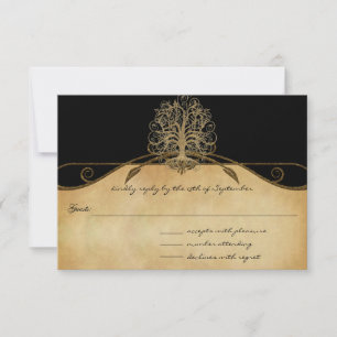 Elegant Gold and Black Tree Wedding RSVP Card