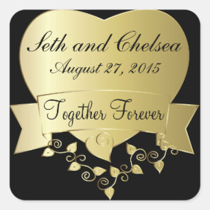 Elegant Gold and Black Wedding Day Square Sticker