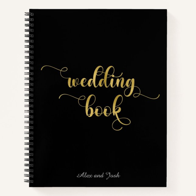 Elegant Gold and Black Wedding Notebook (Front)